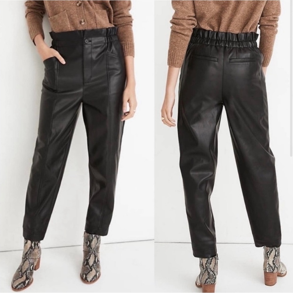 NWT Madewell Vegan leather paperbag waist trousers